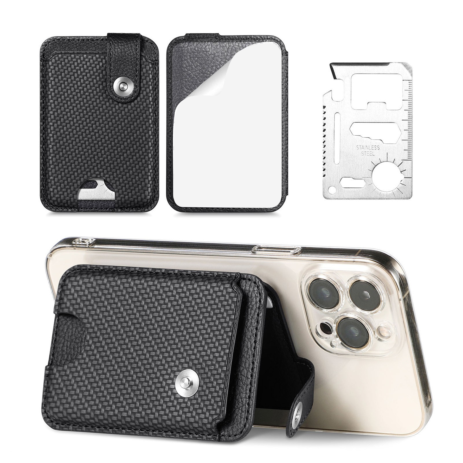Universal Phone Stick On Card Holder - Multifunctional Magnetic Closure Phone Mount Wallet