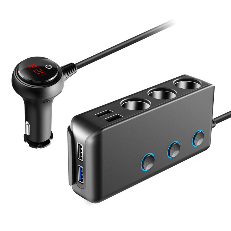 120W Car Charger With One To Three Cigarette Lighter With Independent Switch