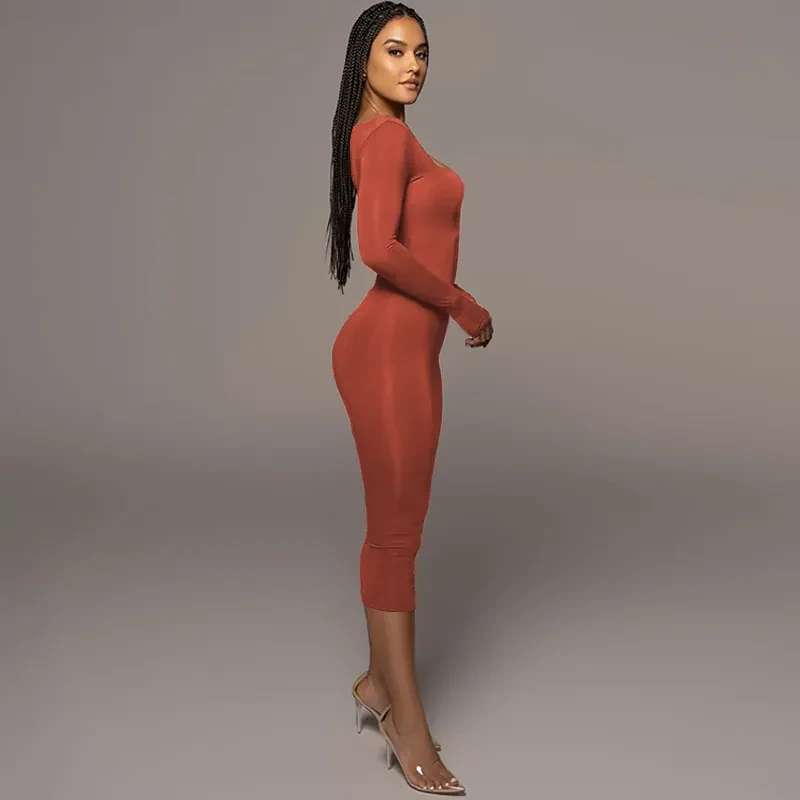 Slim Fleece Square Collar Long Sleeve Dress