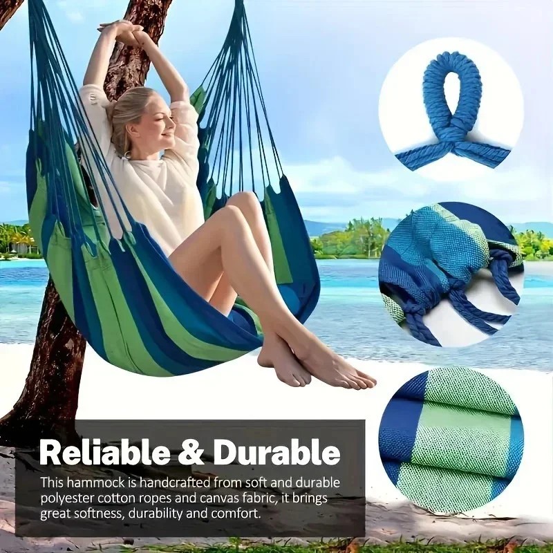 1pc Colorful Striped Canvas Hammock Chair Durable Indoor/Outdoor Camping Swing Chair