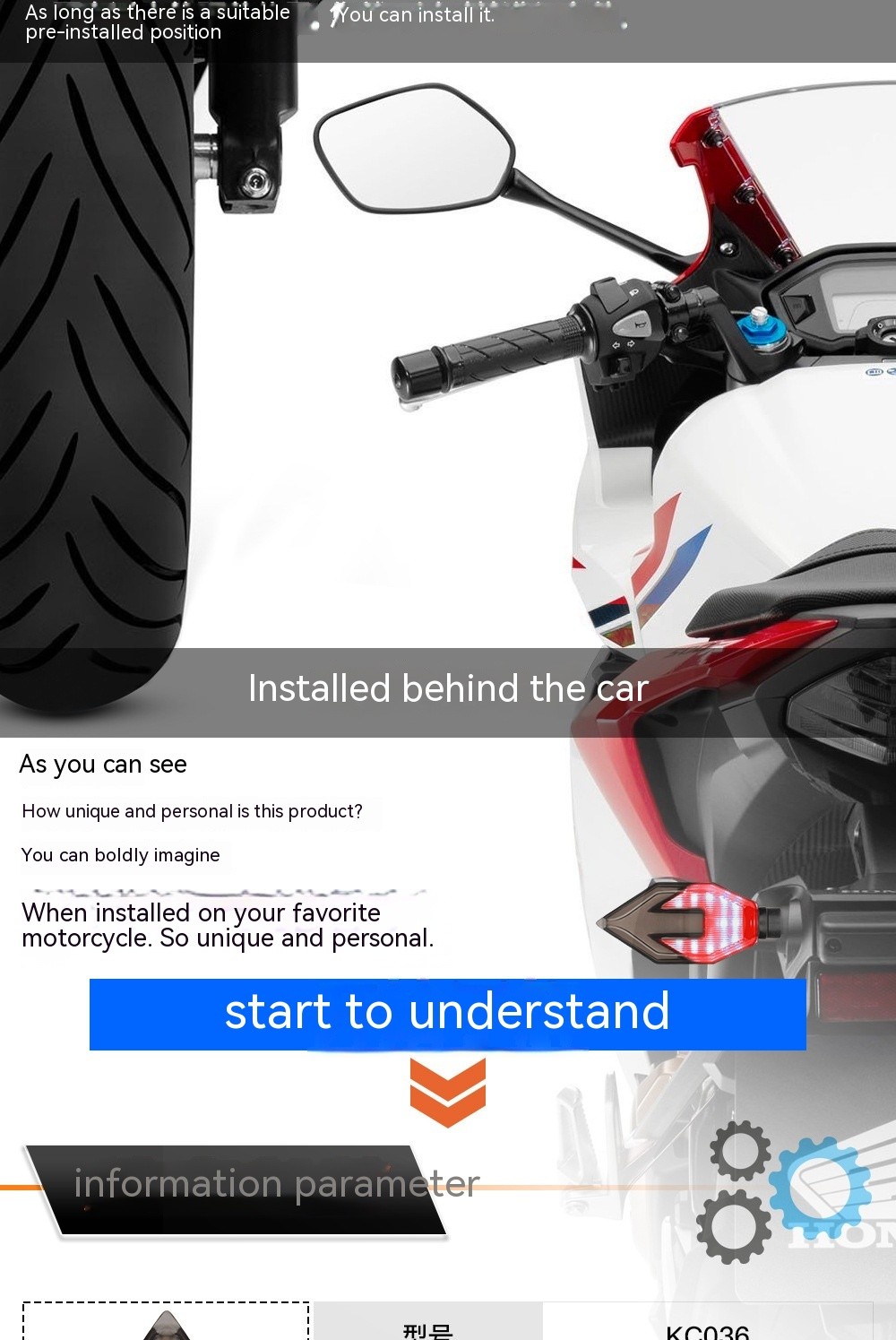 Motorcycle Arrow-shaped Light Guide Two-color LED Turn Signal Daytime Running Lamp