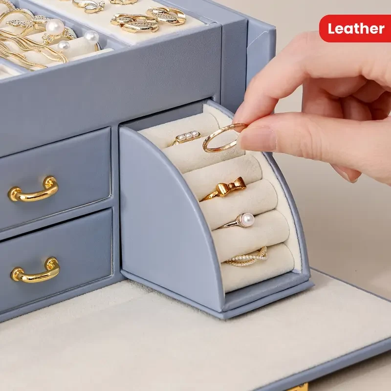 CASEGRACE Elegant Blue Faux Leather Jewelry Box