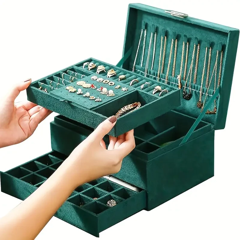 Dark Green Luxury Jewelry Storage Box