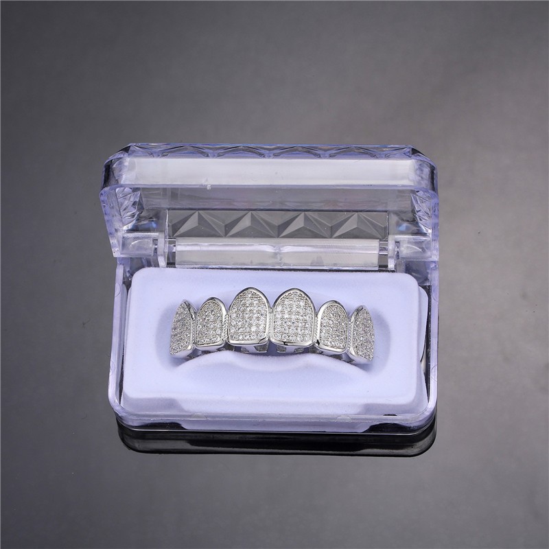 Feel Style Cool Teeth Grillz Set for Unisex  Cubic Zirconia Stone Top & Bottom Grillz,
