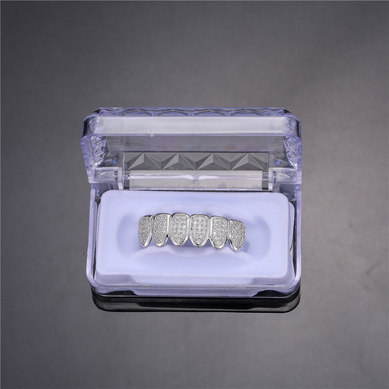 Feel Style Cool Teeth Grillz Set for Unisex  Cubic Zirconia Stone Top & Bottom Grillz,