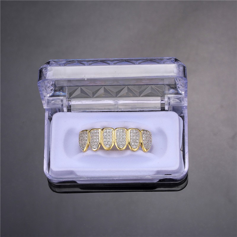 Feel Style Cool Teeth Grillz Set for Unisex  Cubic Zirconia Stone Top & Bottom Grillz,