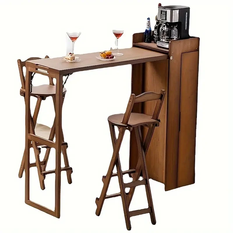 Portable Bamboo Bar Stool with Backrest and Foot Pedal
