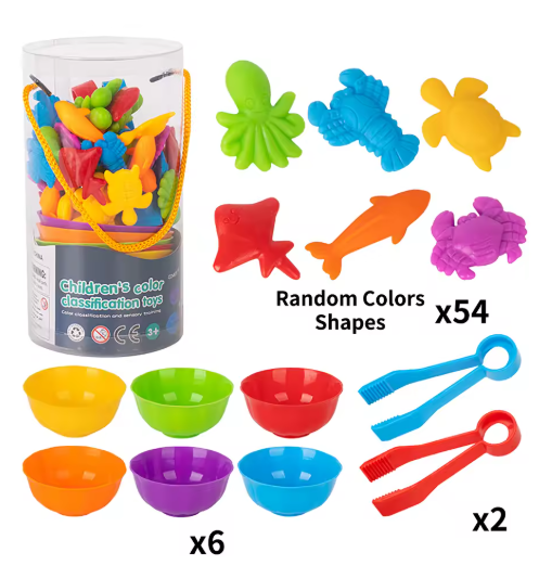 Counting Animal Models Paired With Classification Bowl Sets To Learn Mathematics, Colors, Soft Rubber Classification Toys