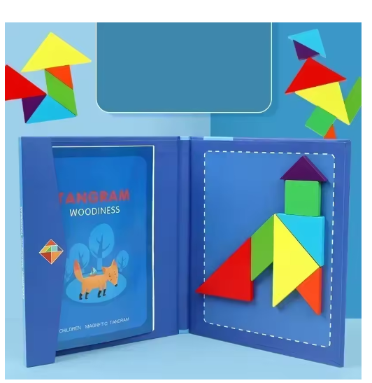 Wooden Jigsaw Magnetic Tangram Puzzle Book Educational Toys For Children Baby Kid Portable Montessori Learning Intelligence