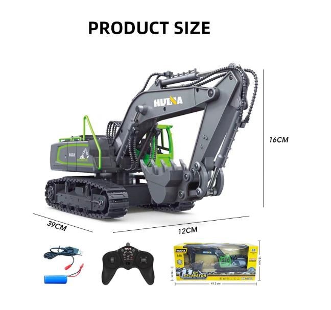 RC excavator Digger, HUINA 1558, 2.4G, 1:18, Alloy, Rechargeable, 11CH.