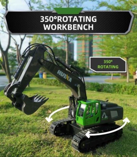 RC excavator Digger, HUINA 1558, 2.4G, 1:18, Alloy, Rechargeable, 11CH.