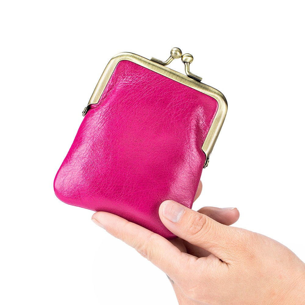 First Layer Oil Wax Cowhide Retro Compact Clip Coin Purse