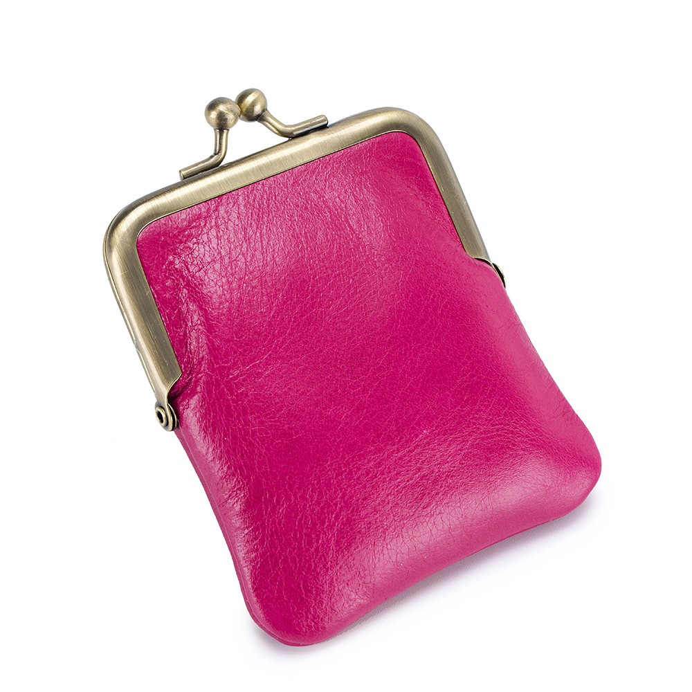 First Layer Oil Wax Cowhide Retro Compact Clip Coin Purse