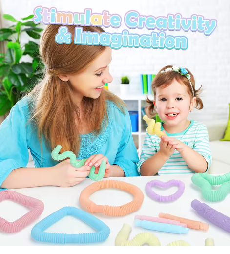 50PCS Diameter 1.9cm Pop Tubes Sensory Fidget Toys Stress Relief Stretch Tubes For Kids Adult Birthday Party Gifts juguete