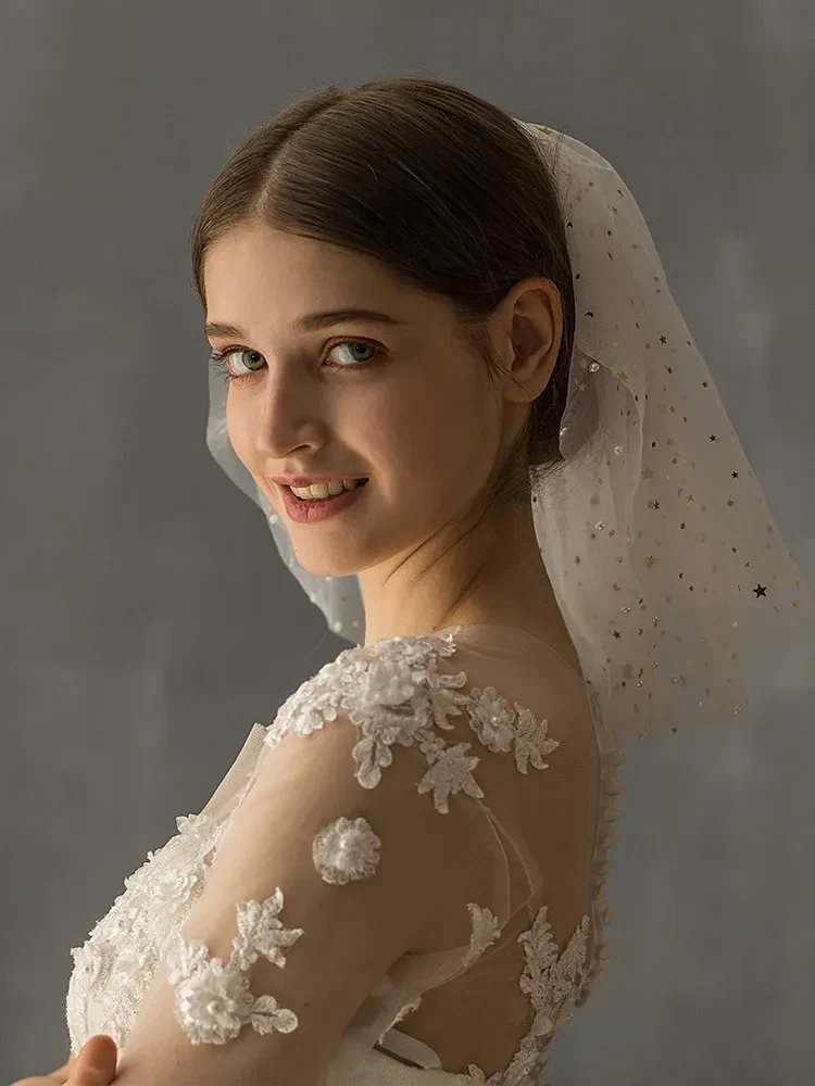 White Yarn Bridal Multi-layer Short Veil
