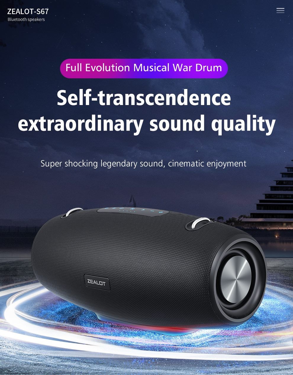 Zealot S67 Bluetooth Speaker, Super Loud HiFi Sound, Big Size, Black