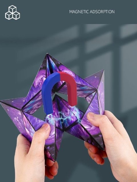 3D Magic Cube Puzzle Shape Shifting Box Magnetic Fidget Toy, Purple.