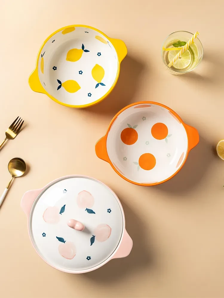 Ceramic Double-ear Large Soup Bowl Anti-scalding Instant Noodle Bowl