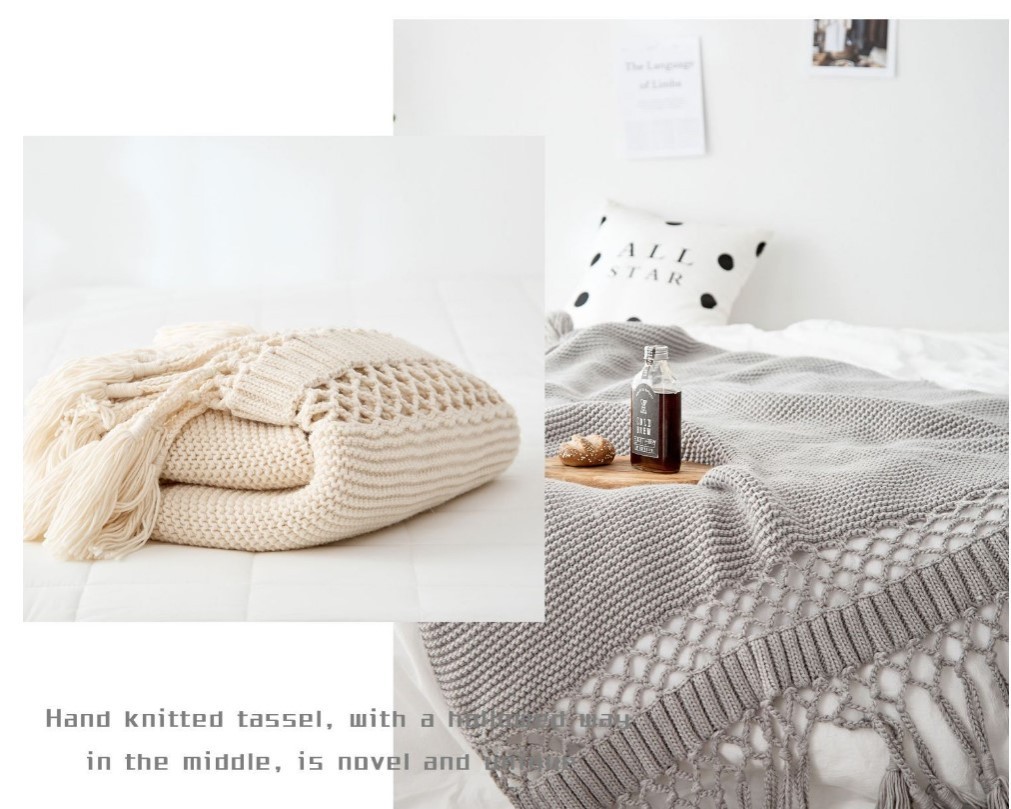 Hand-Woven Tassel Knitted Blanket