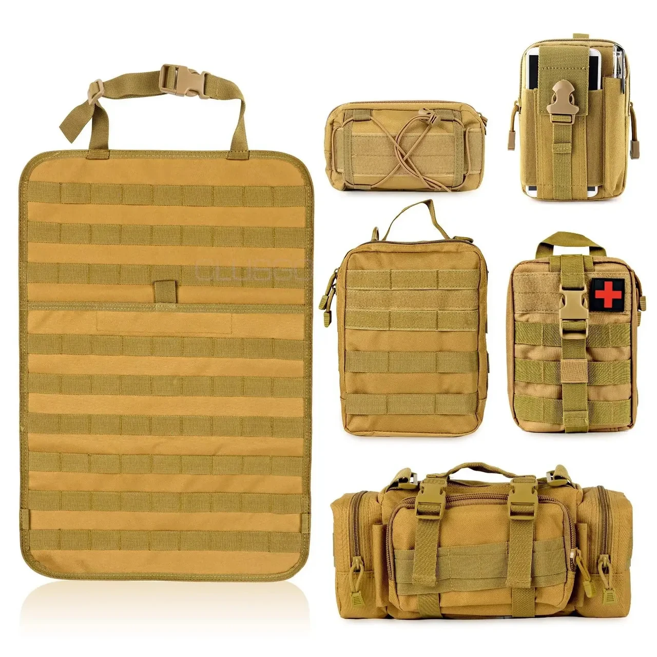 Tactical Backseat Car Organizer + 5 Molle Pouches