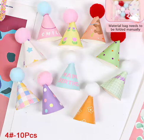 10Pcs Dollhouse Birthday Hat Santa Hat & Birthday Cake Insert Baking Insert Dollhouse Mini Hats Happy Birthday Cake Toppers