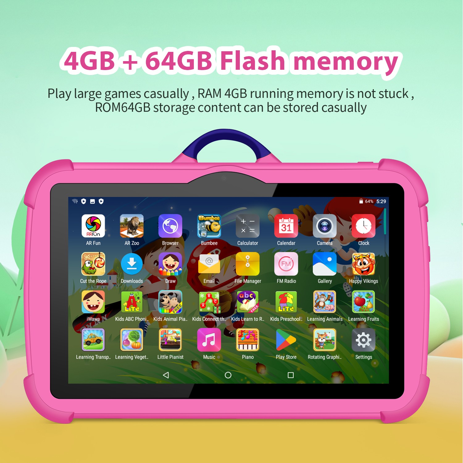 7-Inch 5G WiFi Kids Tablet - Quad Core, 4GB RAM, 64GB ROM
