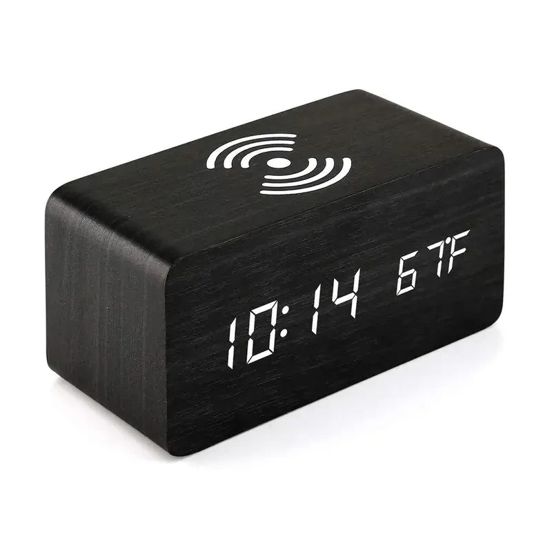 Ytaide Wooden LED Alarm Clock with Wireless Charging
