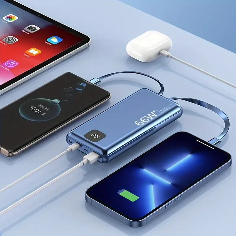 66W Fast Charge Power Bank  20000mAh Built-in 3 Cables