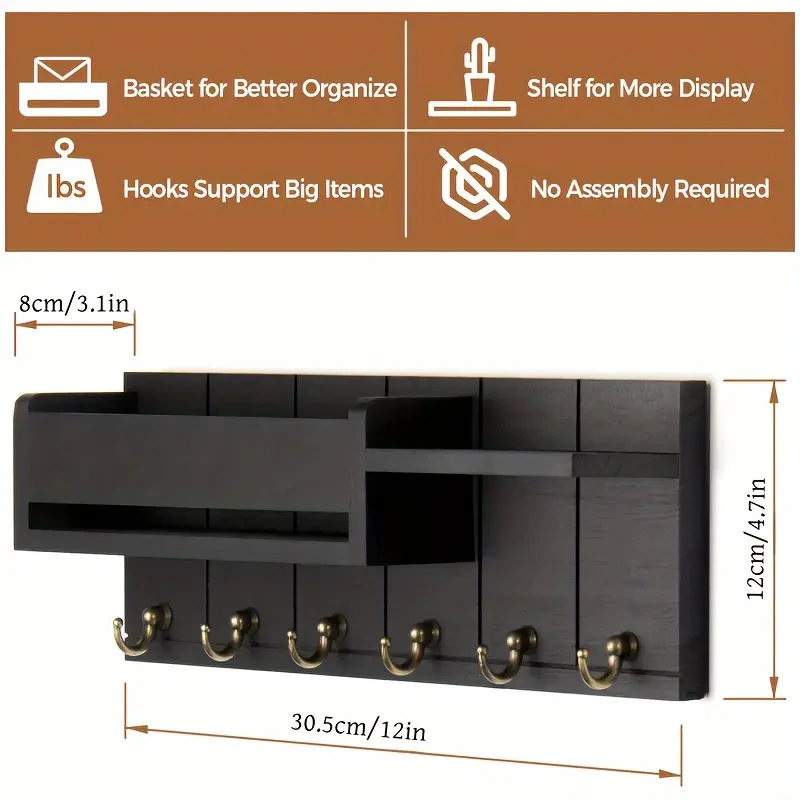 Rustic Wooden Key Holder with Mail Organizer