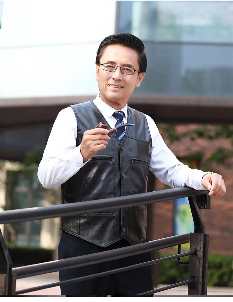 Men's Leather Vest With Collar