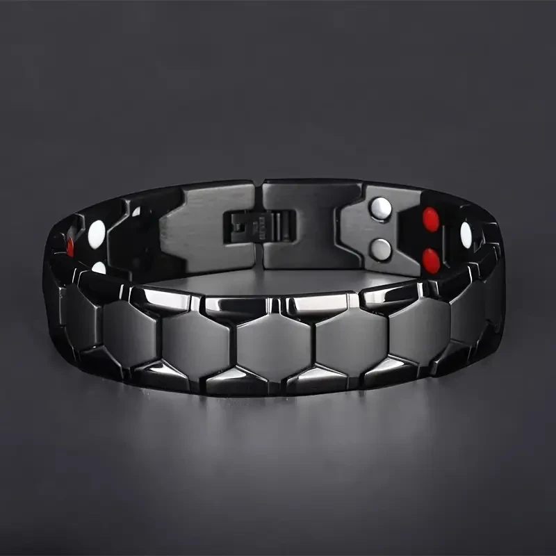 Domineering Fashion Ball Titanium Steel Men's Bracelet, 4 In 1 Energy Magnetic Bracelet, Exquisite Waterproof Colorfast Jewelry Gift For Family For Friend, Father's Day Gift