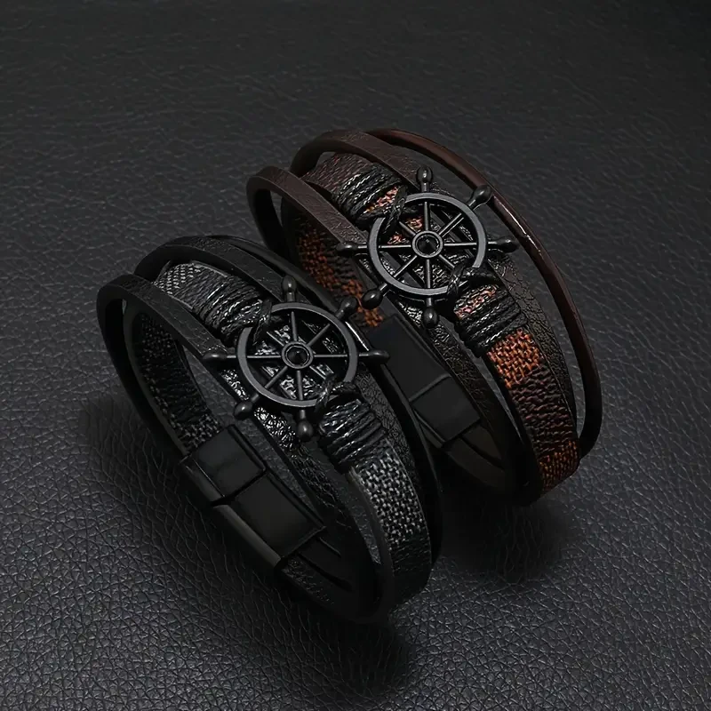 Hot Sale Retro Men's Fashion PU Alloy Magnetic Buckle Bracelet, Men's Bracelet Jewelry