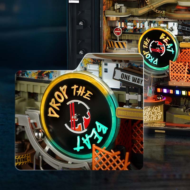 ROKR Parallel World 3D Puzzle Hip-Hop Street Themed Mechanical Marble Run Model Kit DIY Wooden Desk Decor For Adults & Teens