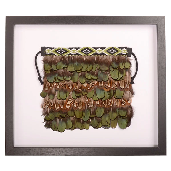 Framed Pheasant Feather Mini Korowai with Green Band