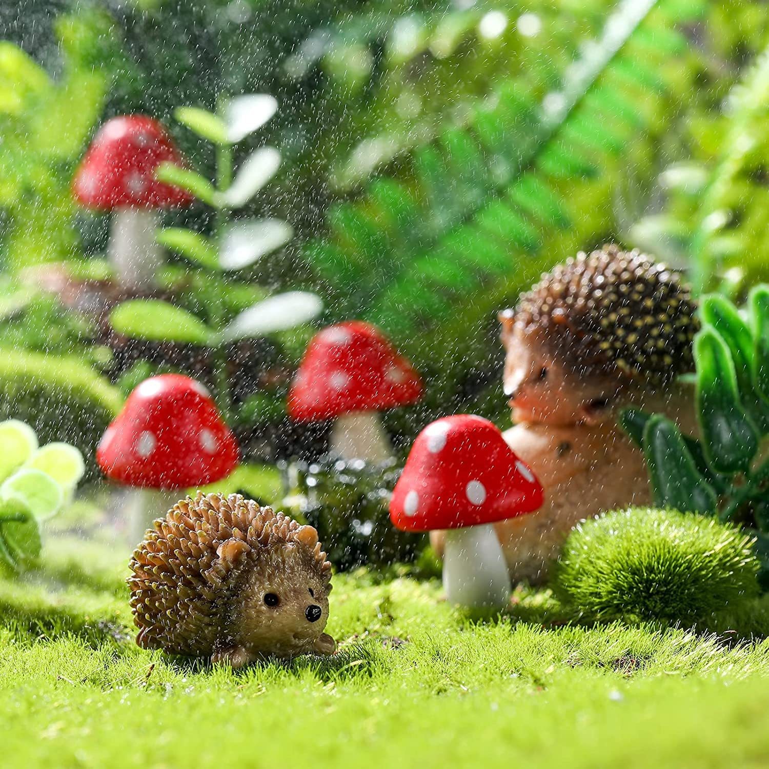Resin Hedgehog And Wood Mushroom Garden Accessories Micro Landscape