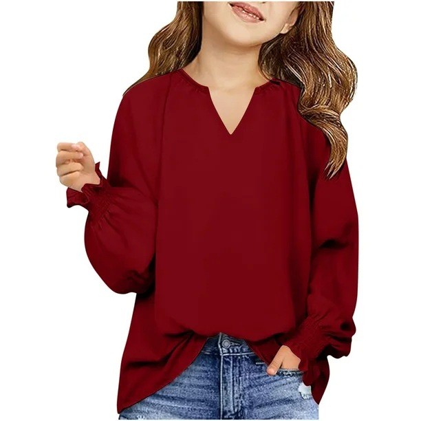 New Loose-fitting Solid Color Long Sleeves Children's Clothing Shirt