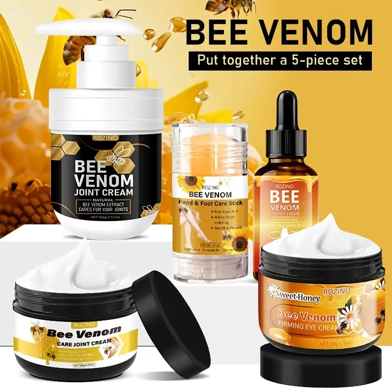 5pcs Bee Venom Joint Care Set, Moisturizing and Hydrating, One-Stop Skincare with Light Beige and Joints, Softened Smooth Light Beige, Light Beige Tightening, Lightweight Refreshing, Easy Absorption, Suitable for All Joints
