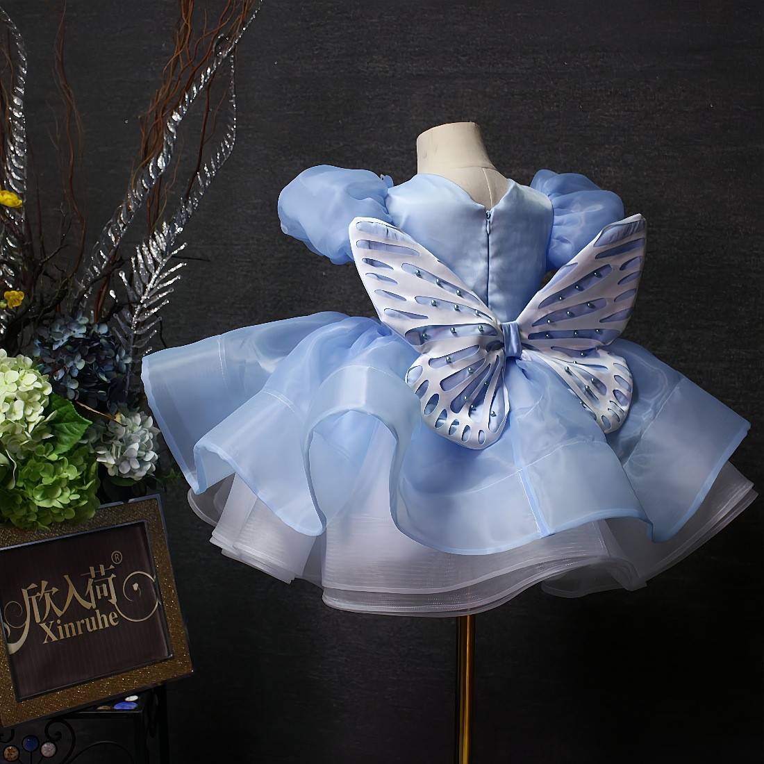 Blue For Children Short Butterfly Dress New Bubble Skirt