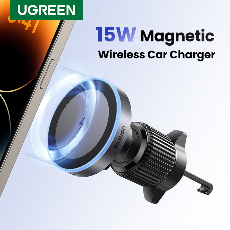 UGREEN Magnetic Car Phone Holder Wireless Charger Stand for iPhone 15, 14, 13 Pro Max