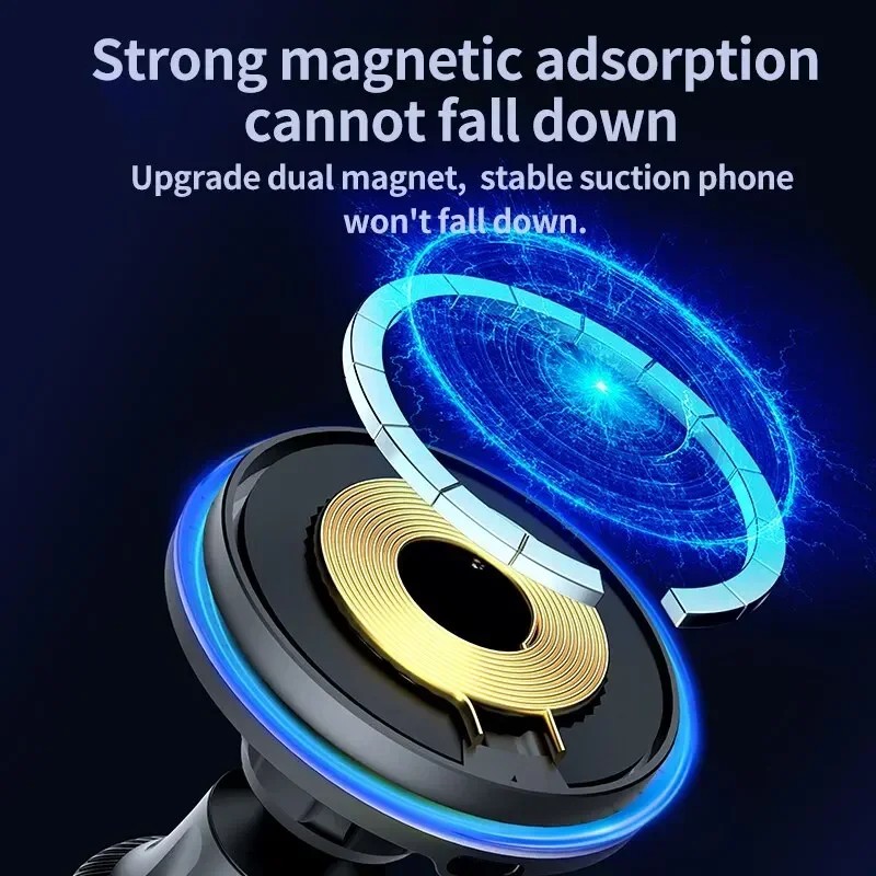 30W Magnetic Car Wireless Charger RGB - Fast Charging Phone Holder Stand Mount for iPhone 12, 13, 14, 15 Pro Max
