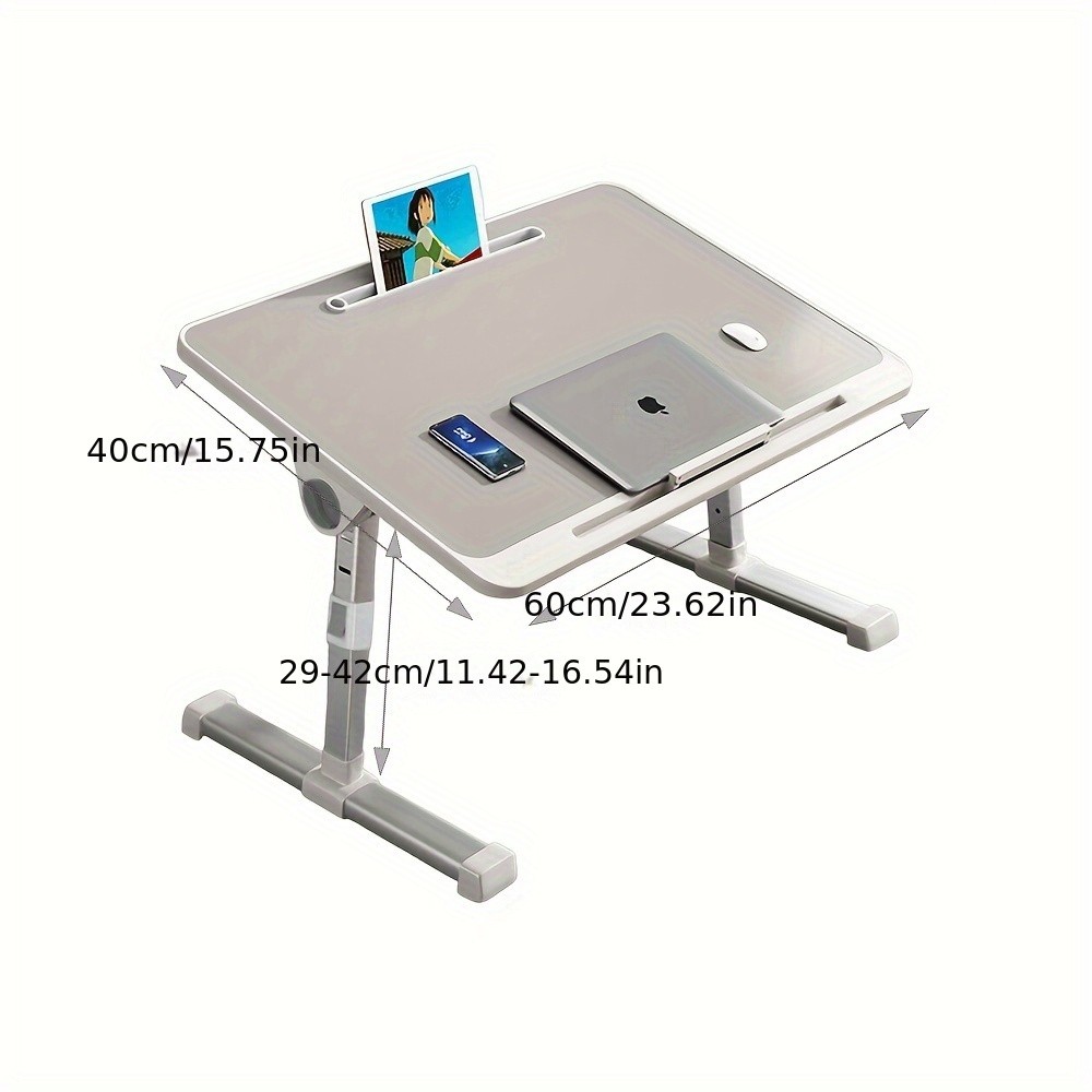 Adjustable Foldable Laptop Bed Table  60x40cm, Aluminum Alloy, Dual-Level Height Adjustment