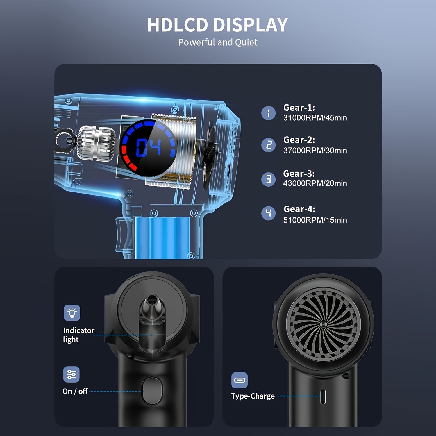 Cordless Electric Air Duster  51000 RPM High-Power Blower, Adjustable Speed, 6000mAh Fast Charging, LCD Display