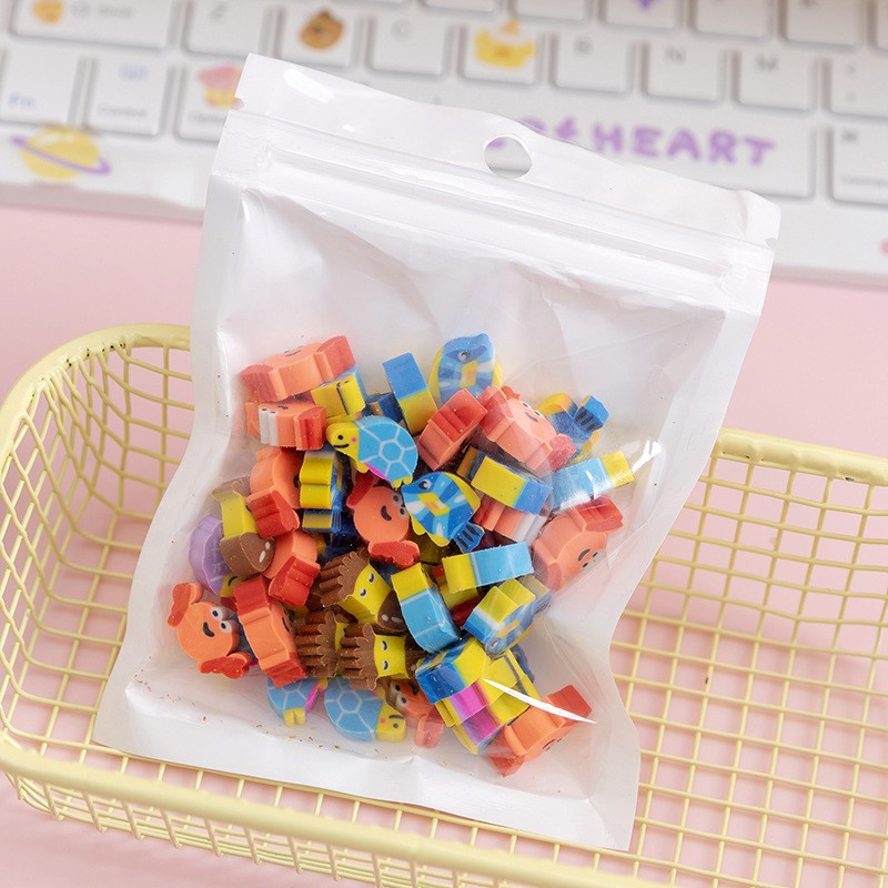 50 PCs Pearlescent Film Bags Cartoon Fruit Mini Eraser