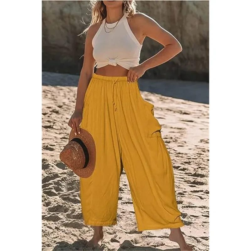Fashion Wide Leg Pants Summer Loose Elastic High Waist Trousers