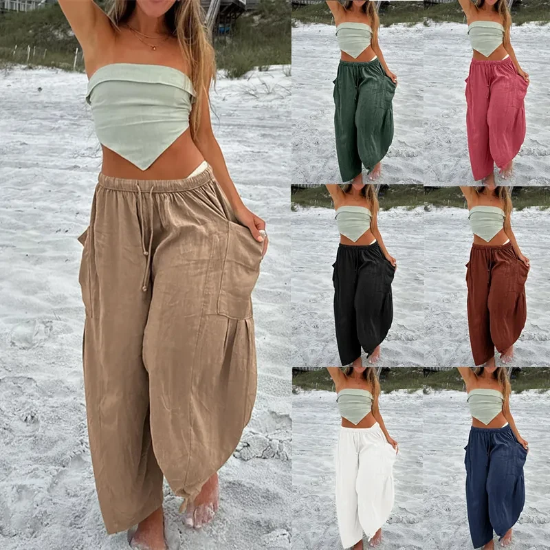 Fashion Wide Leg Pants Summer Loose Elastic High Waist Trousers