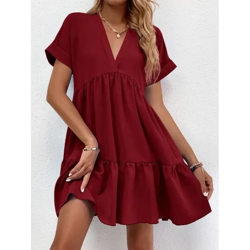 New Short-sleeved V-neck Dress Summer Casual For Women