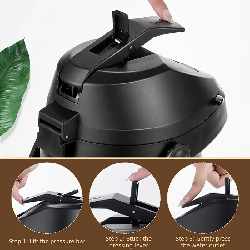 Leeseph 4L Stainless Steel Thermal Coffee Carafe with Pump & Lever