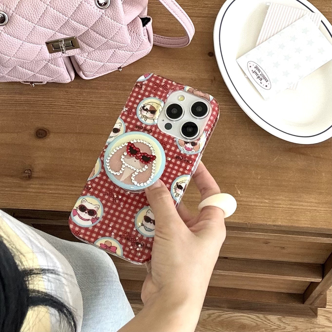 Cartoon Glasses Puppy Spot Drill Phone Case Holder Sets