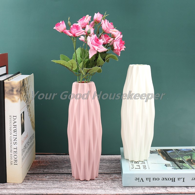 1PC White Imitation Ceramic Flower Vase - Elegant Home Decoration Plastic Flower Pot for Living Room Flower Arrangements