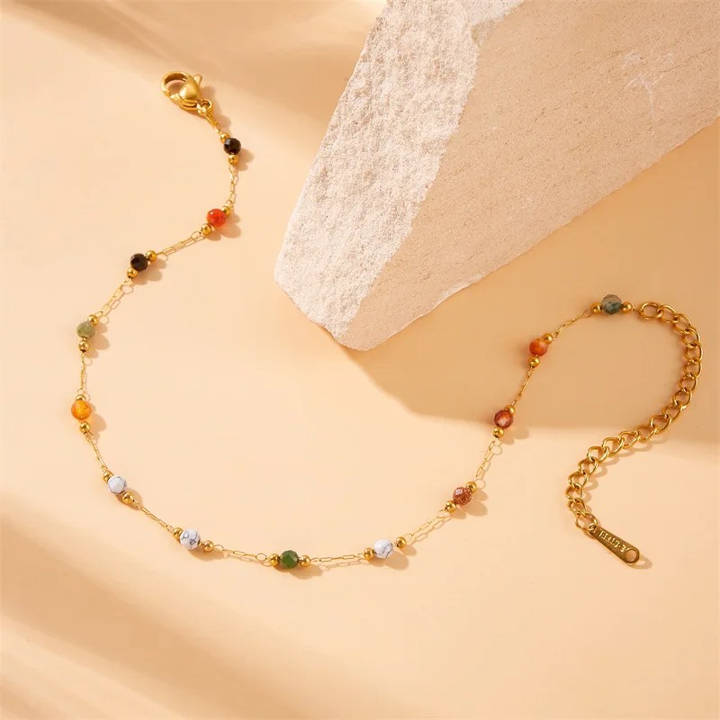 316L Stainless Steel Natural Colored Beads Bracelet for Women